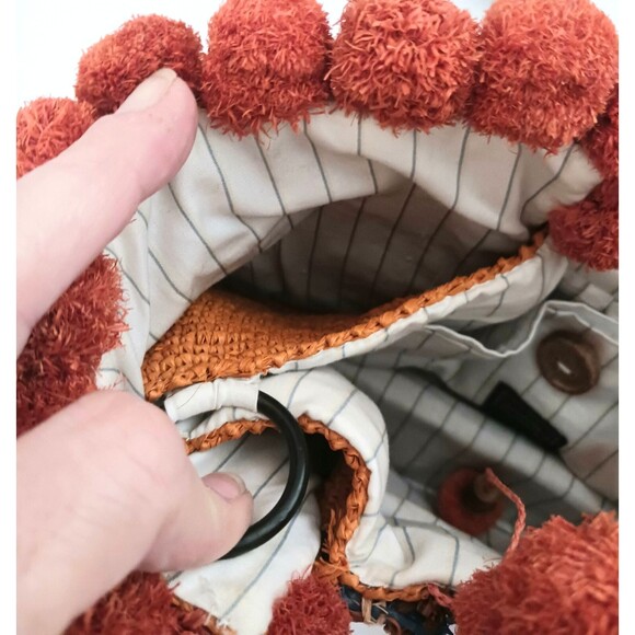 Bohemian Orange and Red Pom-Pom Shoulder Bag - Picture 16 of 16
